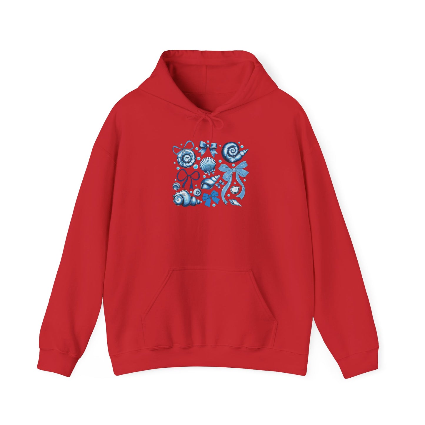 Blue Seashell and Ribbon Clipa Hoodie Art Nautical Bow and Shell Illustration | Ocean-Themed PNG Hoodie