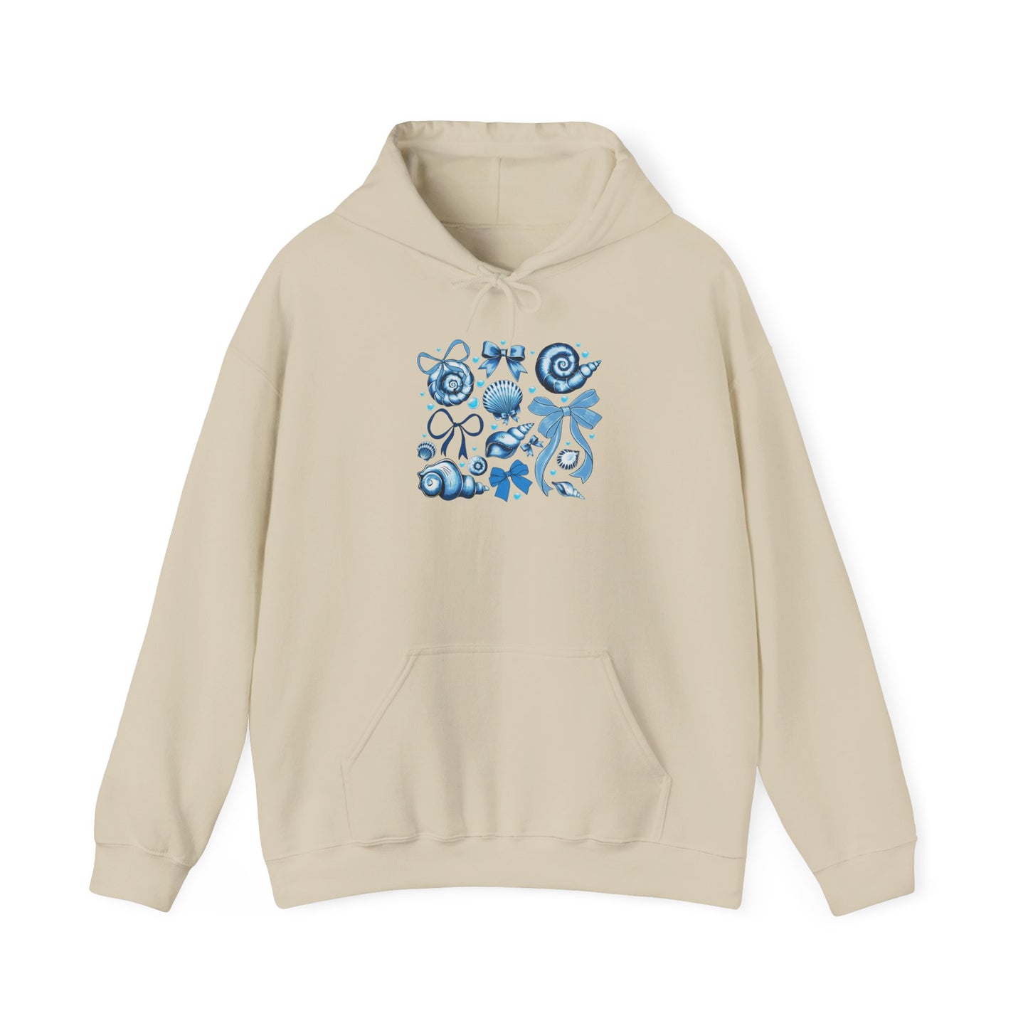 Blue Seashell and Ribbon Clipa Hoodie Art Nautical Bow and Shell Illustration | Ocean-Themed PNG Hoodie