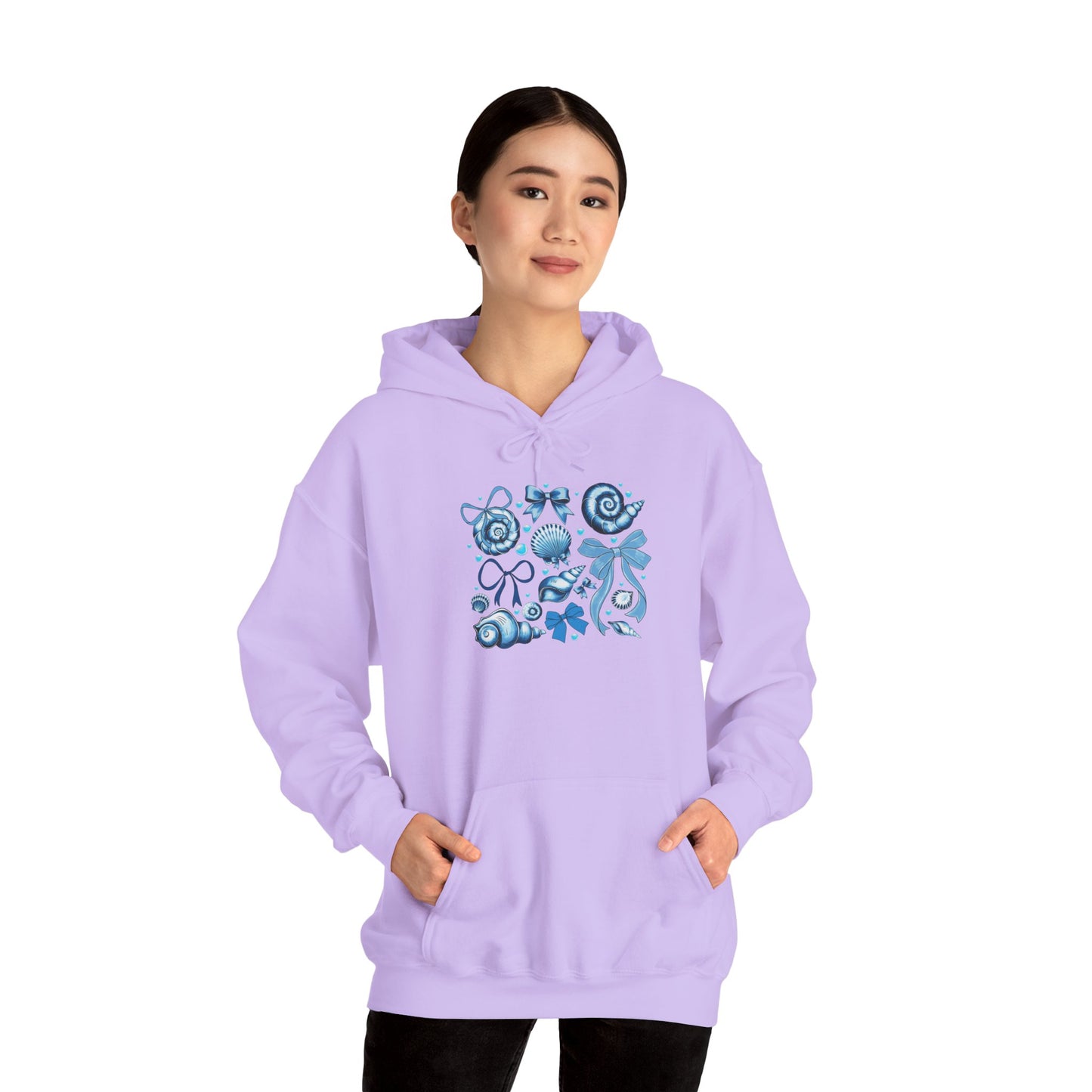 Blue Seashell and Ribbon Clipa Hoodie Art Nautical Bow and Shell Illustration | Ocean-Themed PNG Hoodie