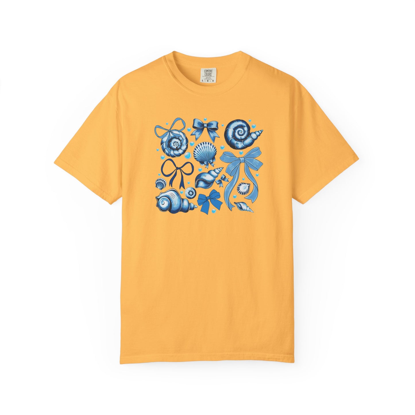 Blue Seashell and Ribbon Clipart Tshirt | Nautical Bow and Shell Illustration | Ocean-Themed PNG Tshirt
