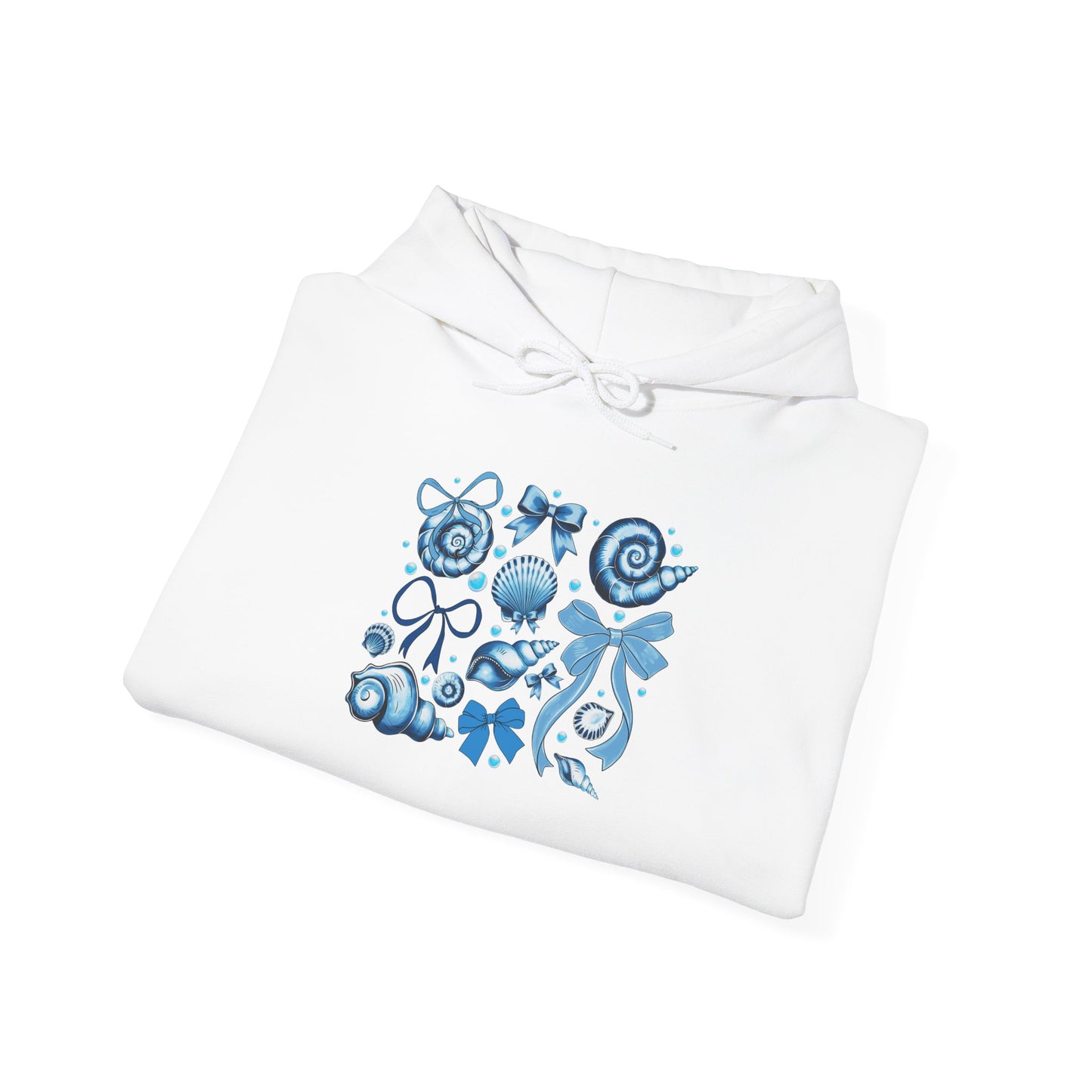 Blue Seashell and Ribbon Clipa Hoodie Art Nautical Bow and Shell Illustration | Ocean-Themed PNG Hoodie