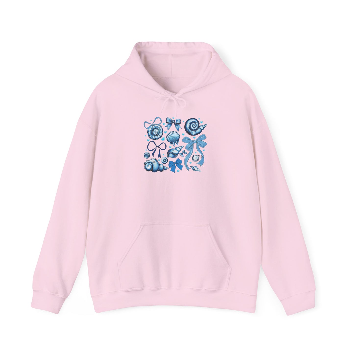 Blue Seashell and Ribbon Clipa Hoodie Art Nautical Bow and Shell Illustration | Ocean-Themed PNG Hoodie