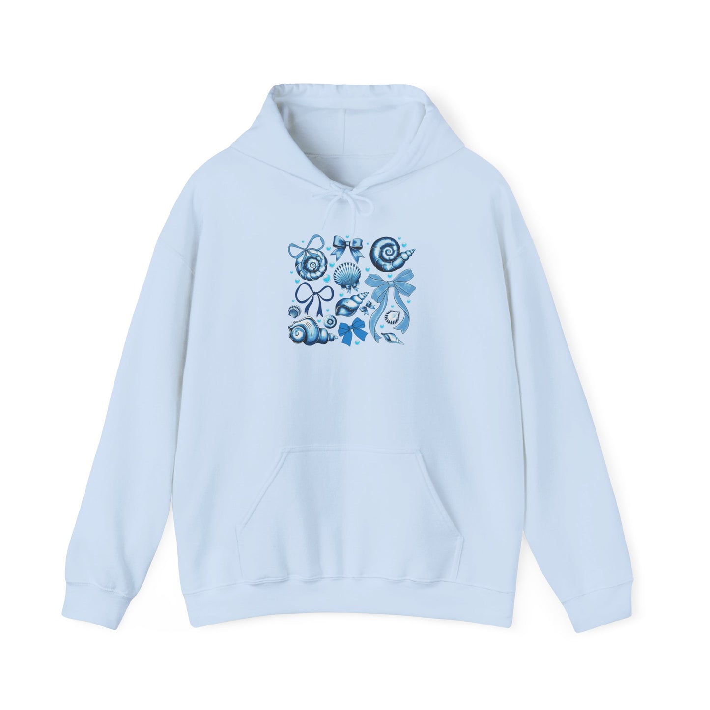 Blue Seashell and Ribbon Clipa Hoodie Art Nautical Bow and Shell Illustration | Ocean-Themed PNG Hoodie