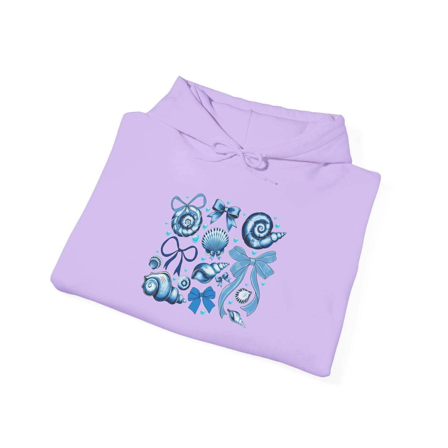 Blue Seashell and Ribbon Clipa Hoodie Art Nautical Bow and Shell Illustration | Ocean-Themed PNG Hoodie
