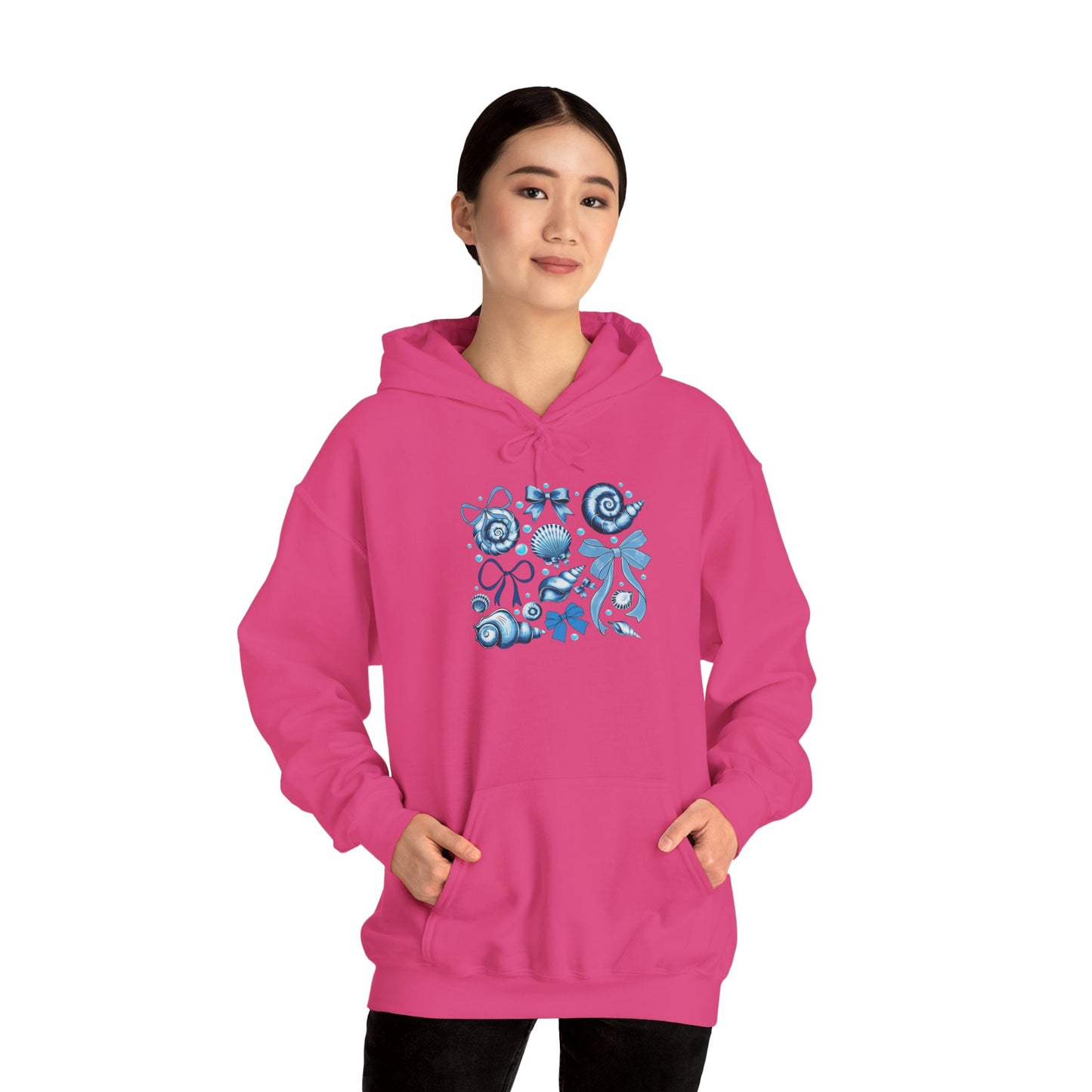 Blue Seashell and Ribbon Clipa Hoodie Art Nautical Bow and Shell Illustration | Ocean-Themed PNG Hoodie