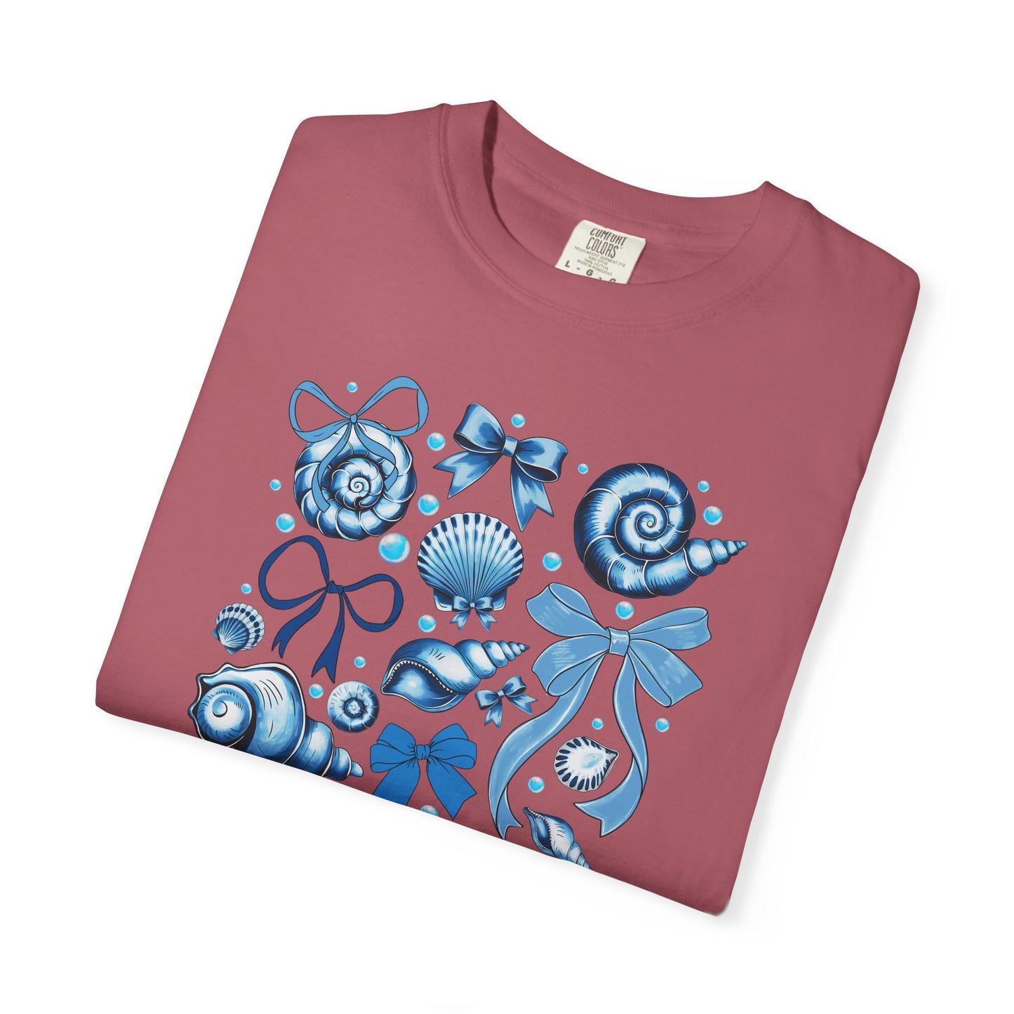 Blue Seashell and Ribbon Clipart Tshirt | Nautical Bow and Shell Illustration | Ocean-Themed PNG Tshirt