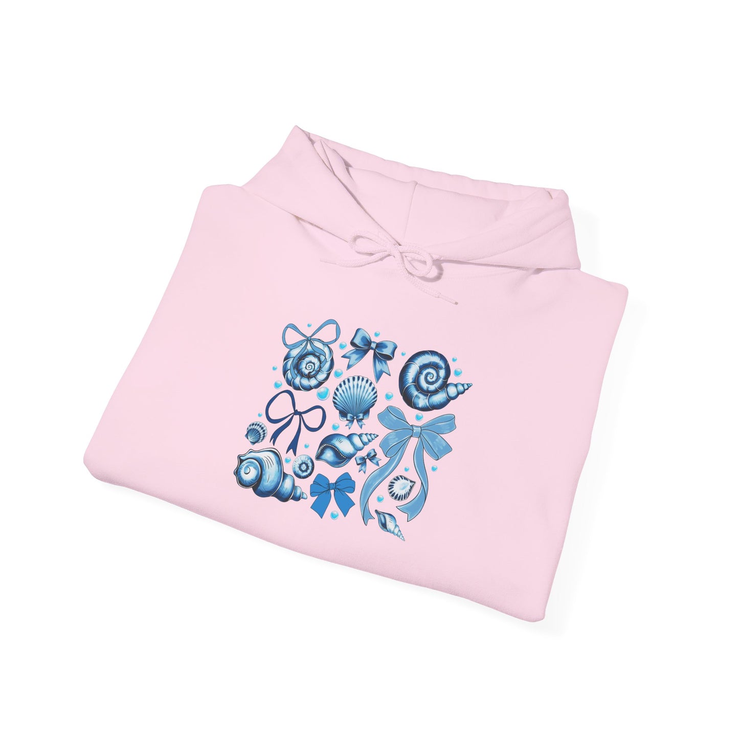 Blue Seashell and Ribbon Clipa Hoodie Art Nautical Bow and Shell Illustration | Ocean-Themed PNG Hoodie