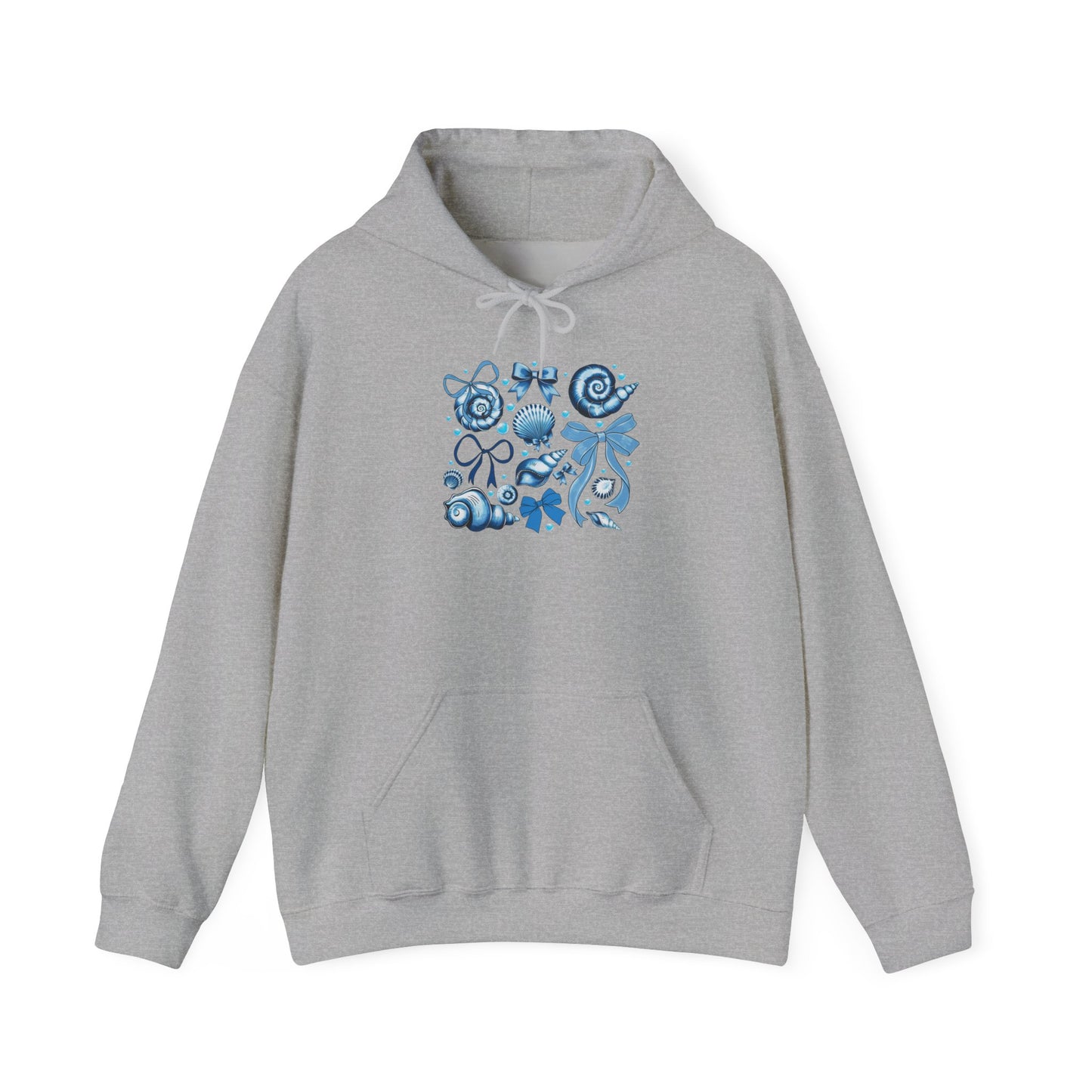 Blue Seashell and Ribbon Clipa Hoodie Art Nautical Bow and Shell Illustration | Ocean-Themed PNG Hoodie