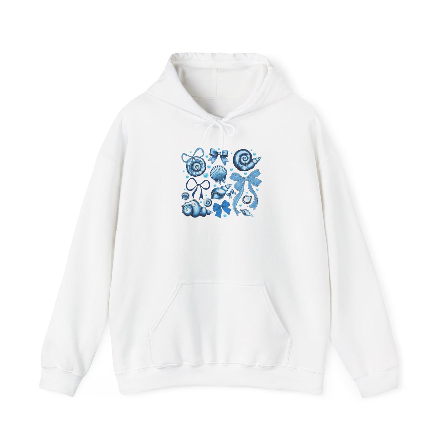 Blue Seashell and Ribbon Clipa Hoodie Art Nautical Bow and Shell Illustration | Ocean-Themed PNG Hoodie