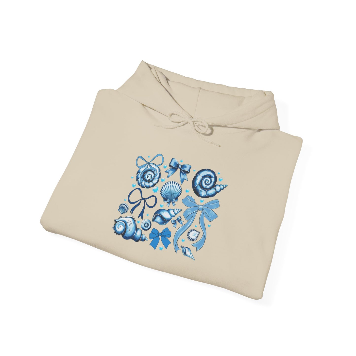 Blue Seashell and Ribbon Clipa Hoodie Art Nautical Bow and Shell Illustration | Ocean-Themed PNG Hoodie