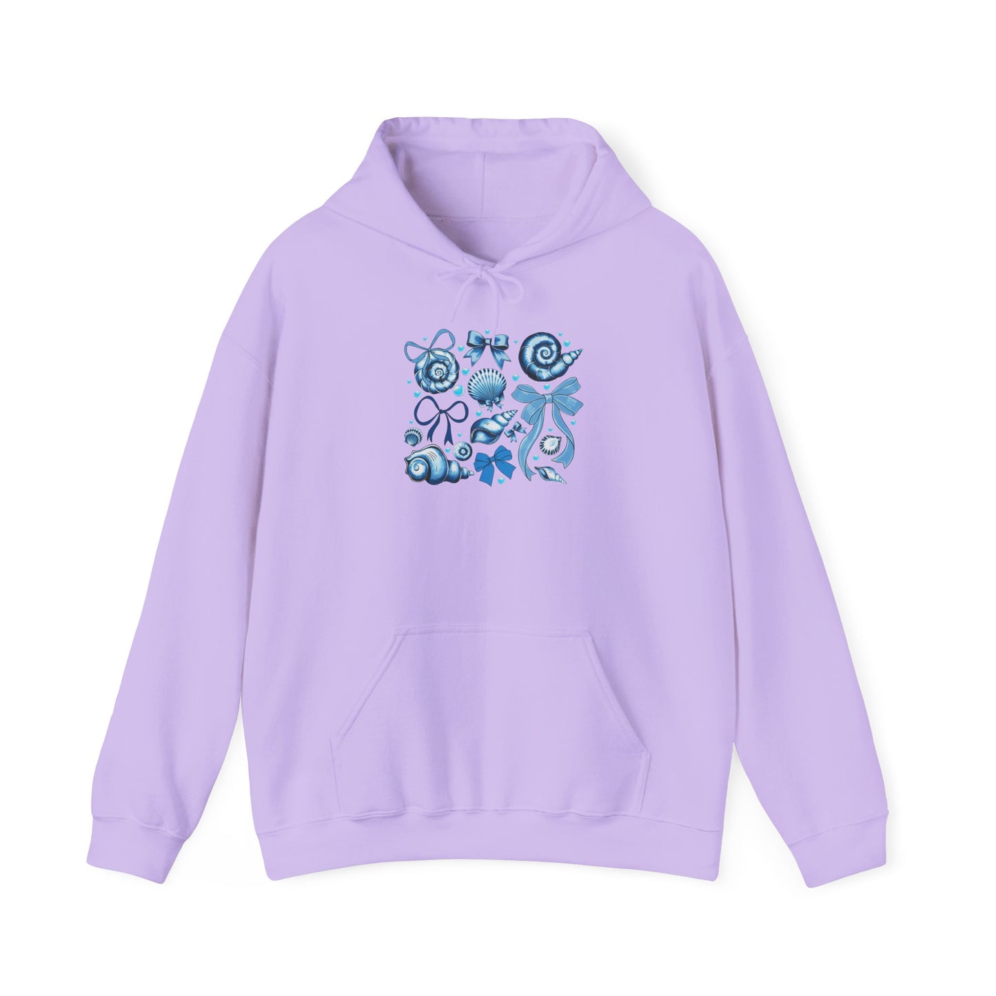 Blue Seashell and Ribbon Clipa Hoodie Art Nautical Bow and Shell Illustration | Ocean-Themed PNG Hoodie