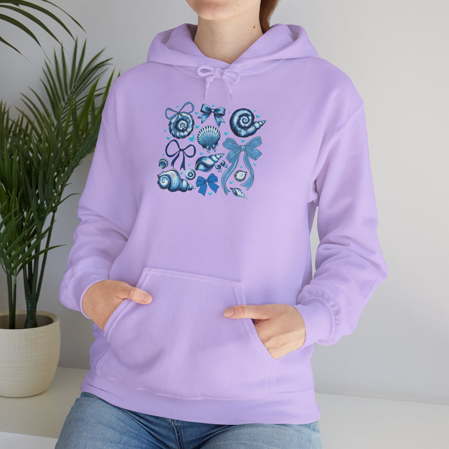 Blue Seashell and Ribbon Clipa Hoodie Art Nautical Bow and Shell Illustration | Ocean-Themed PNG Hoodie