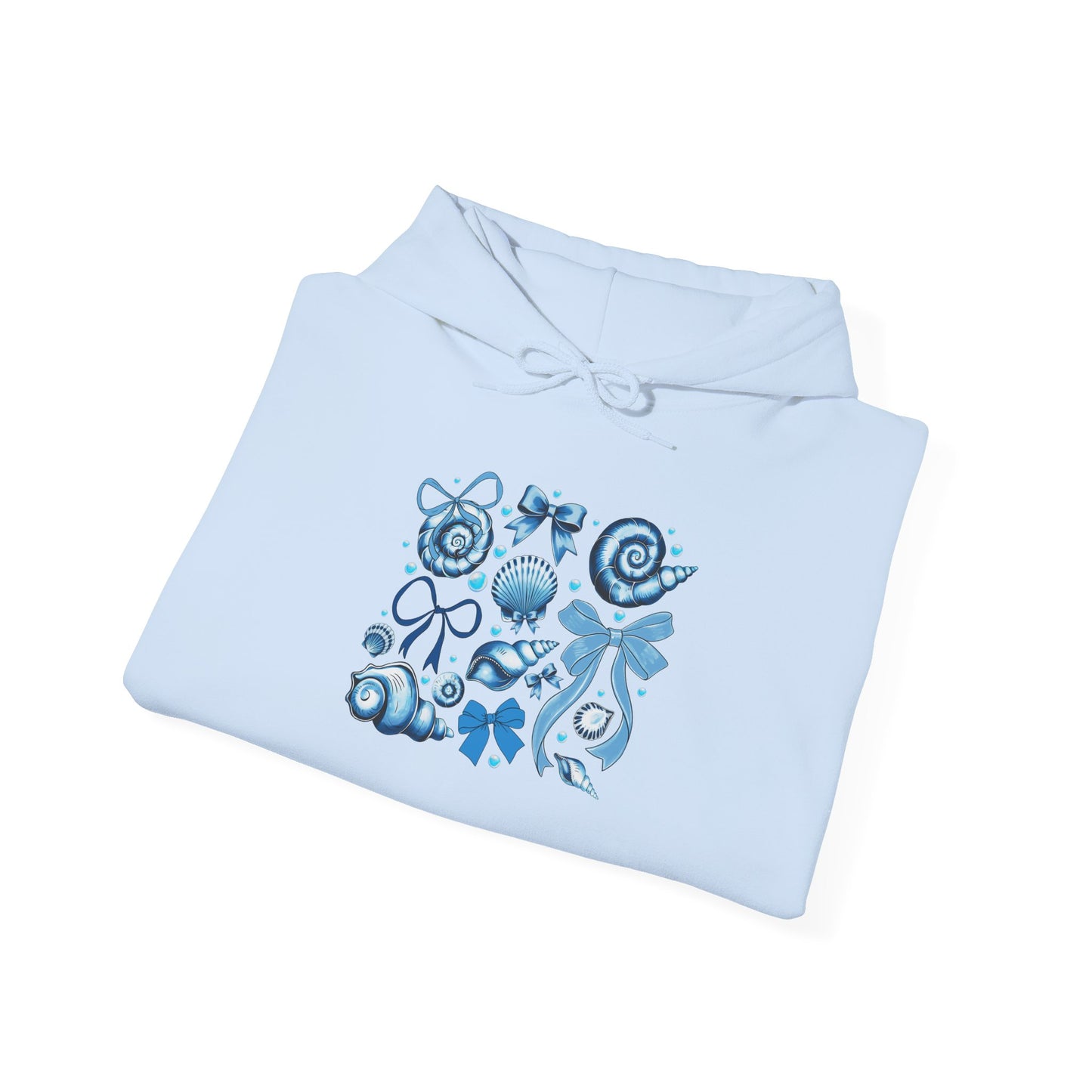 Blue Seashell and Ribbon Clipa Hoodie  Art Nautical Bow and Shell Illustration | Ocean-Themed PNG Hoodie