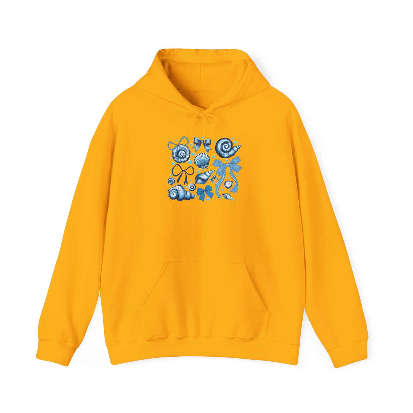 Blue Seashell and Ribbon Clipa Hoodie  Art Nautical Bow and Shell Illustration | Ocean-Themed PNG Hoodie