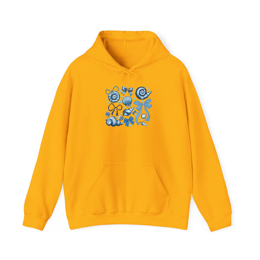 Blue Seashell and Ribbon Clipa Hoodie  Art Nautical Bow and Shell Illustration | Ocean-Themed PNG Hoodie
