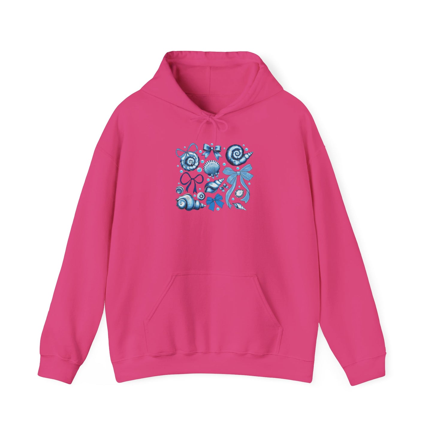 Blue Seashell and Ribbon Clipa Hoodie  Art Nautical Bow and Shell Illustration | Ocean-Themed PNG Hoodie