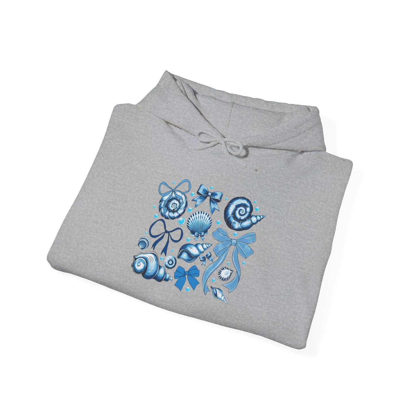 Blue Seashell and Ribbon Clipa Hoodie  Art Nautical Bow and Shell Illustration | Ocean-Themed PNG Hoodie