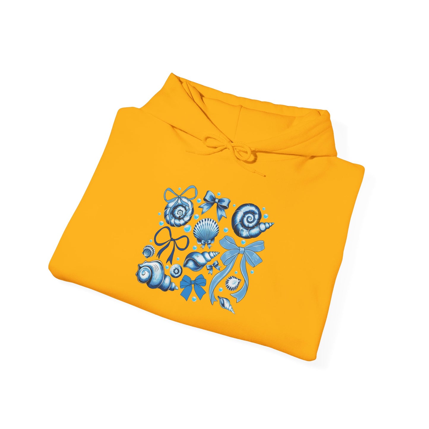 Blue Seashell and Ribbon Clipa Hoodie  Art Nautical Bow and Shell Illustration | Ocean-Themed PNG Hoodie