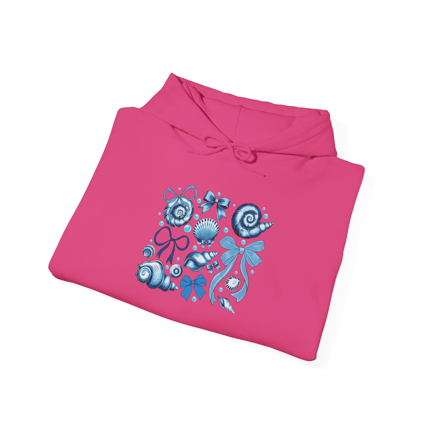 Blue Seashell and Ribbon Clipa Hoodie  Art Nautical Bow and Shell Illustration | Ocean-Themed PNG Hoodie